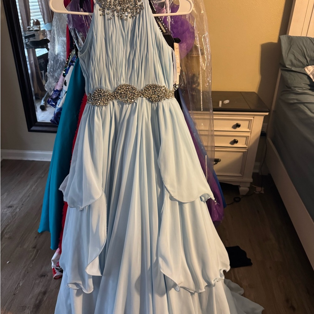 Elegant Light Blue Gown with Beaded Details